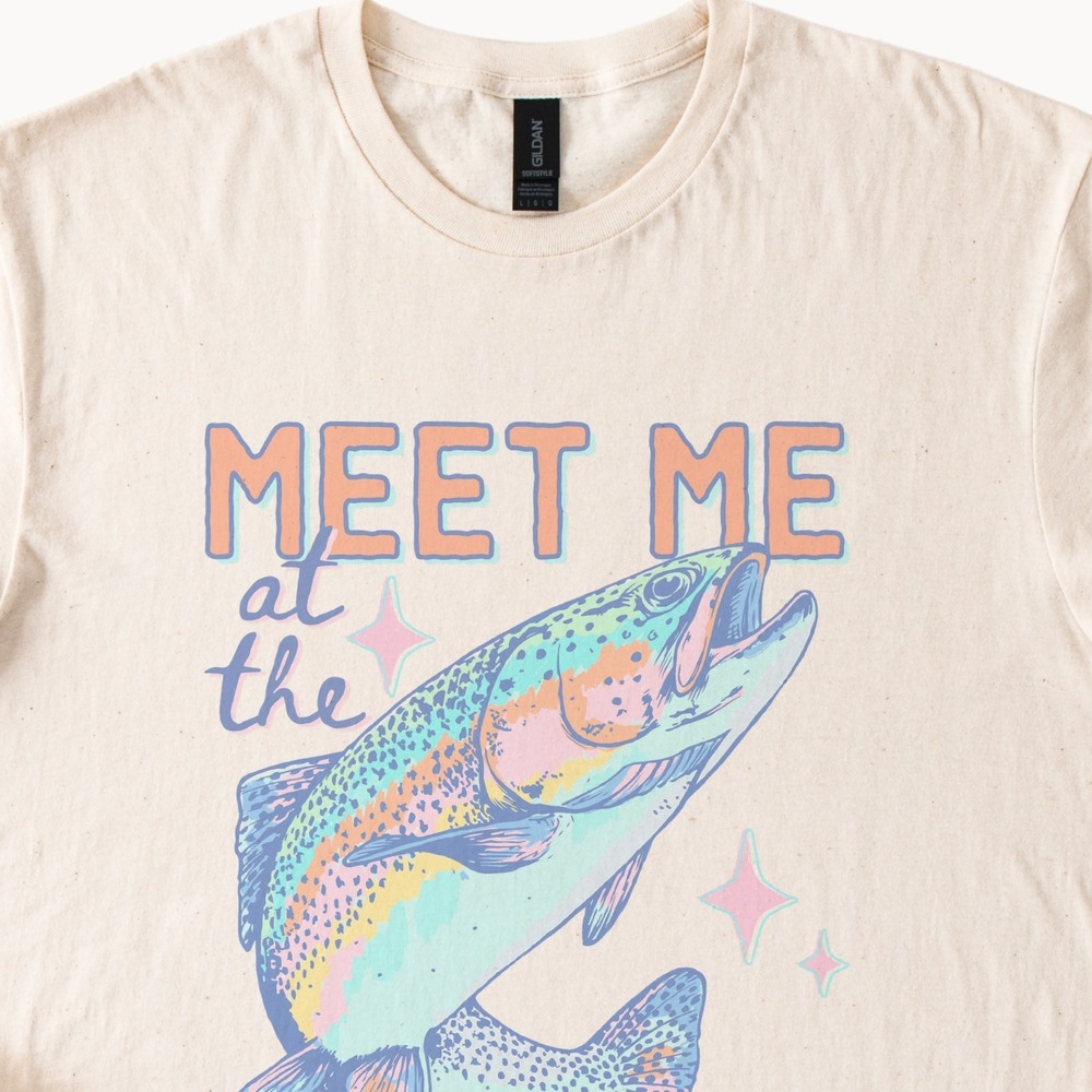 Meet at the Lake Colorful Fish Graphic Tee Fun Summer Design